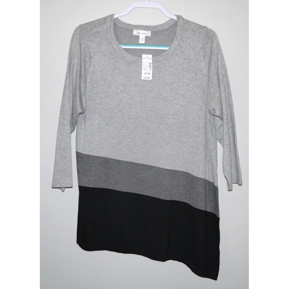 DRESSBARN black & gray lightweight asymmetrical sweater Women's size 14/16 NEW